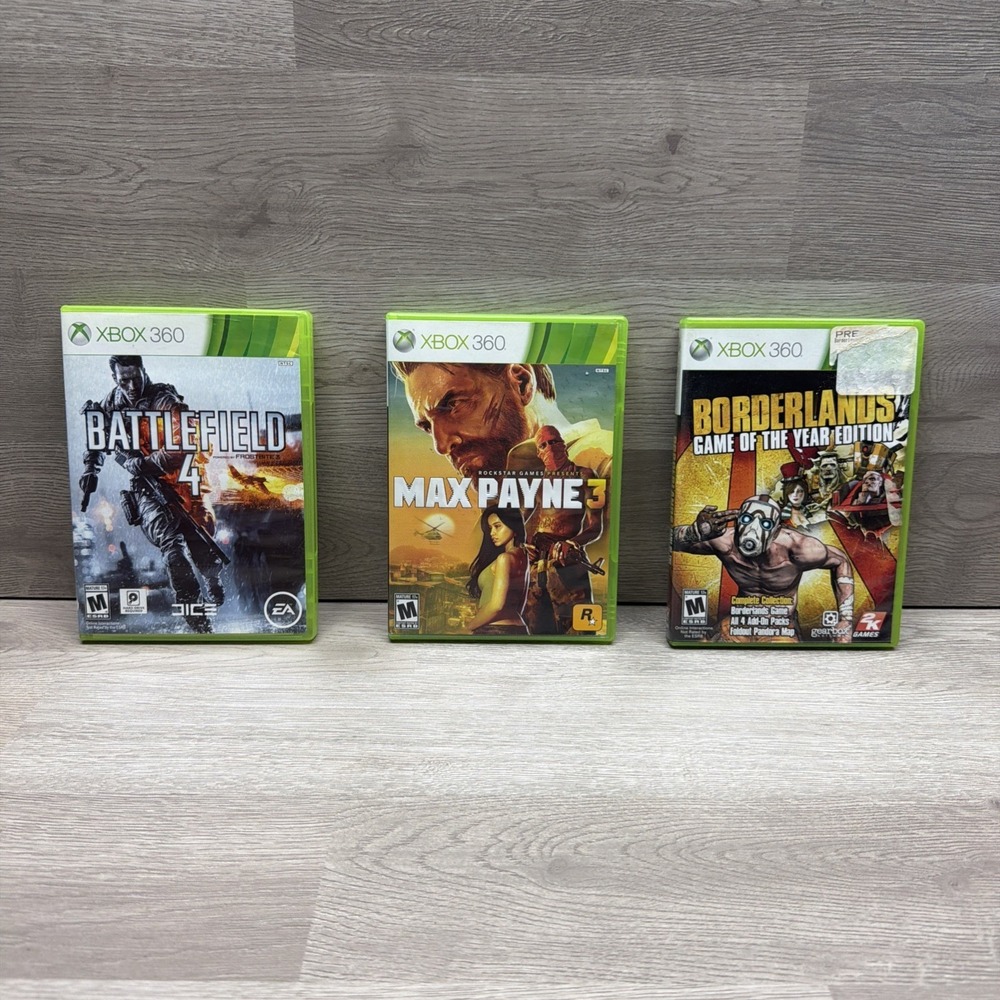 Microsoft Xbox 360 Games Lot Of 3: Borderlands, Battlefield, Max Payne 3